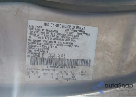 2000 Lincoln Town Car Executive from USA, damaged, VIN 1LNHM81W0YY843794